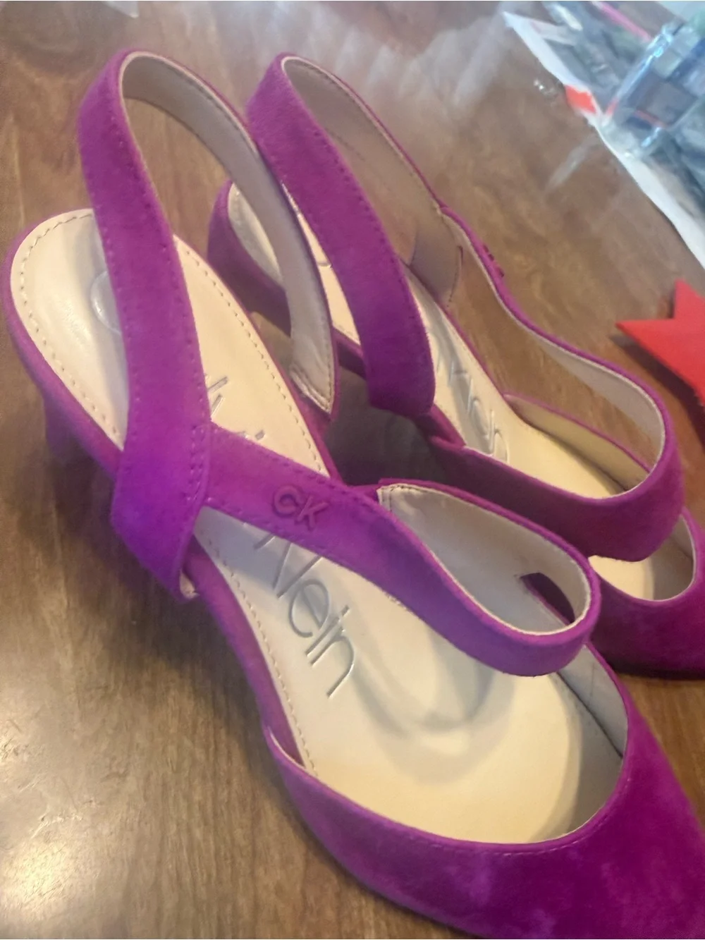 Calvin Klein Magenta Suede Pointed-Toe Slingback Heels